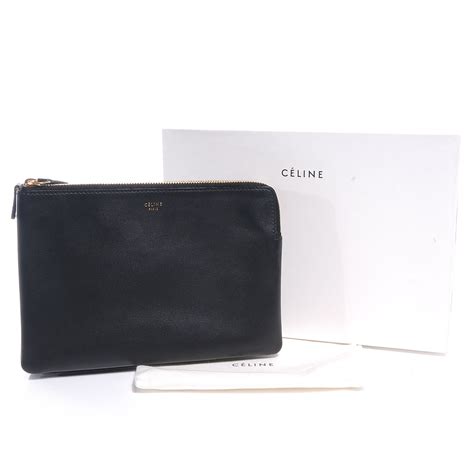 celine solo trio cosmetic pouch|CELINE Leather Solo Large Trio Cosmetic Pouch Black.